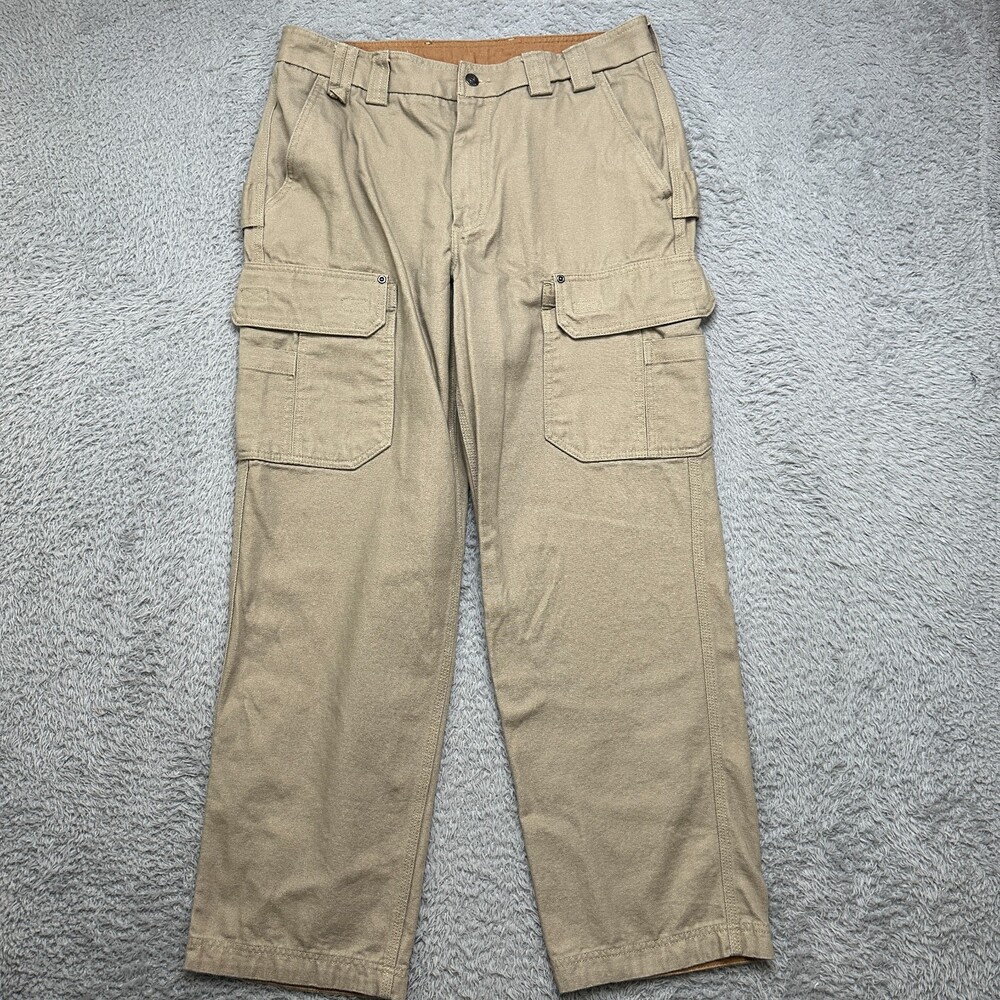 Duluth Cargo Pants Mens 36x32 Khaki Relaxed Fit 100% Cotton Work Wear Heavy